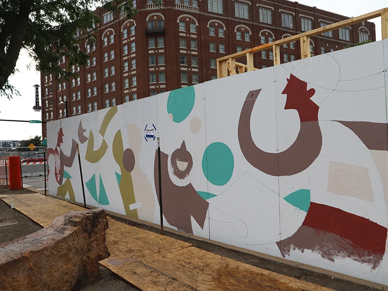 An unfinished side of the mural painting.