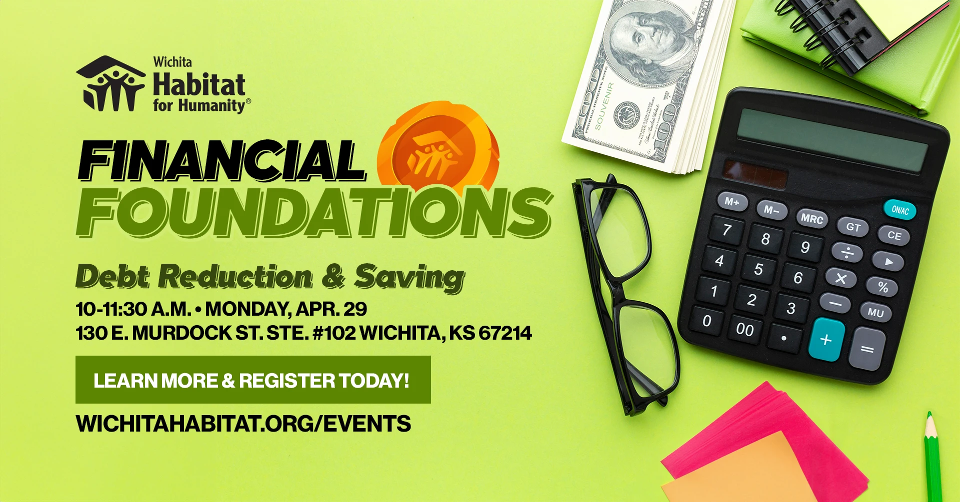 Financial Foundations event flyer. Includes event details and registration instructions.