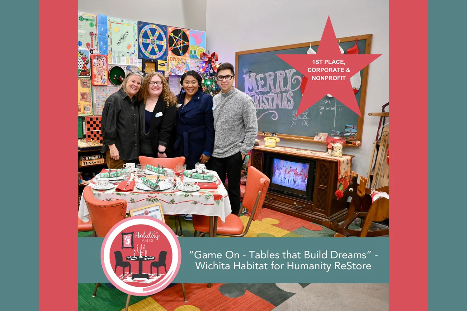 Habitat staff standing at the Holiday Tables display.