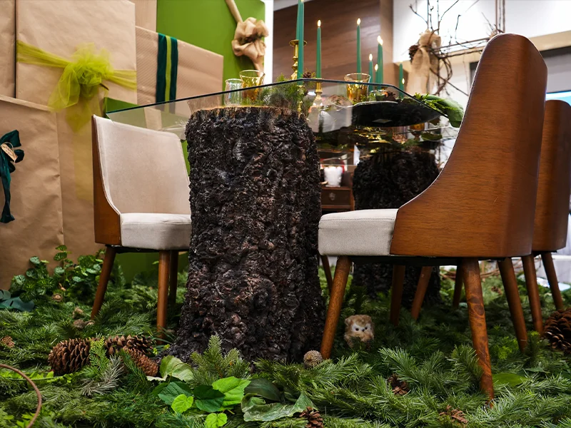 A bottom view of the dining table.