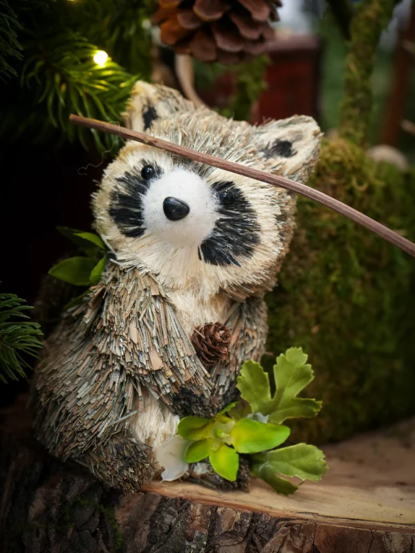 A miniature raccoon display.