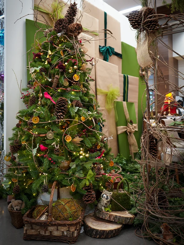 A decorated Christmas tree.