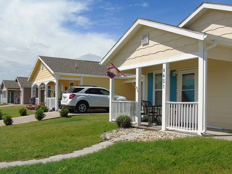 A front view of homes.