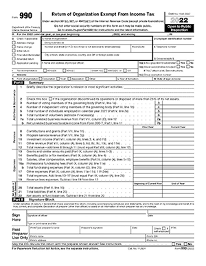 The first sheet of a Form 990.