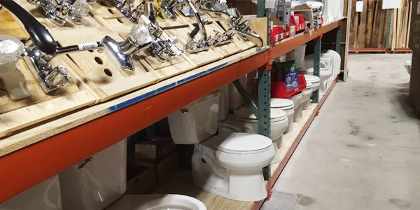 Plumbing and fixtures on display for sale.