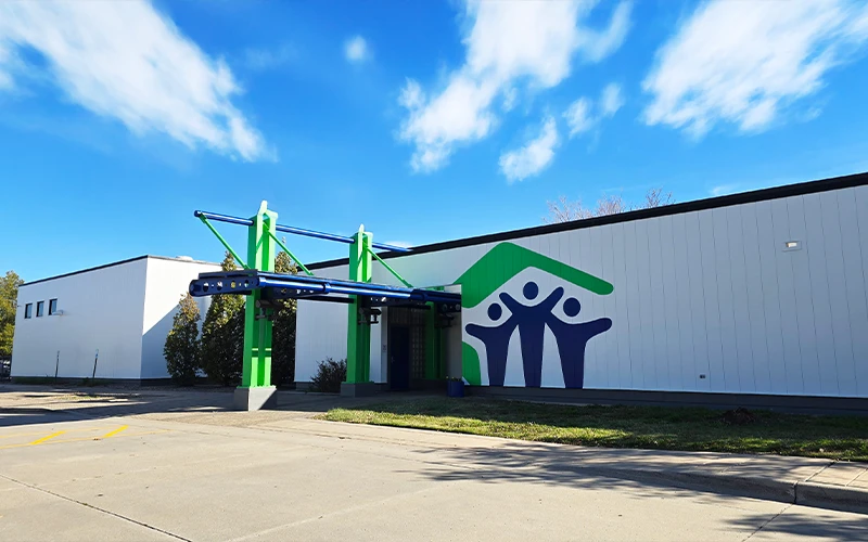 An exterior view of Habitat headquarters.